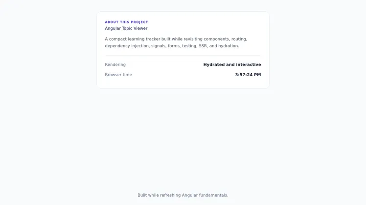 Topic Viewer About page showing hydrated and interactive status