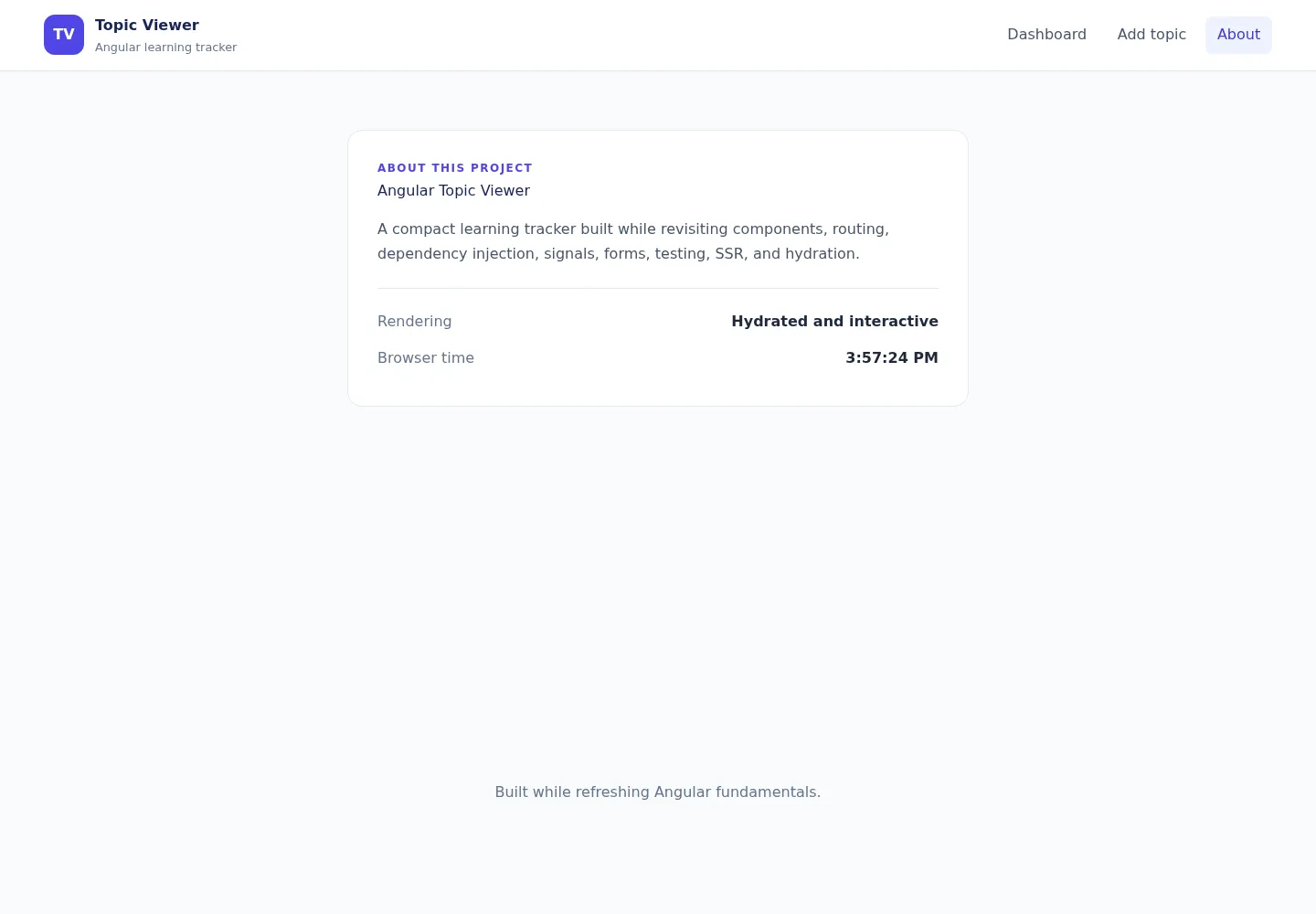 The About page after hydration