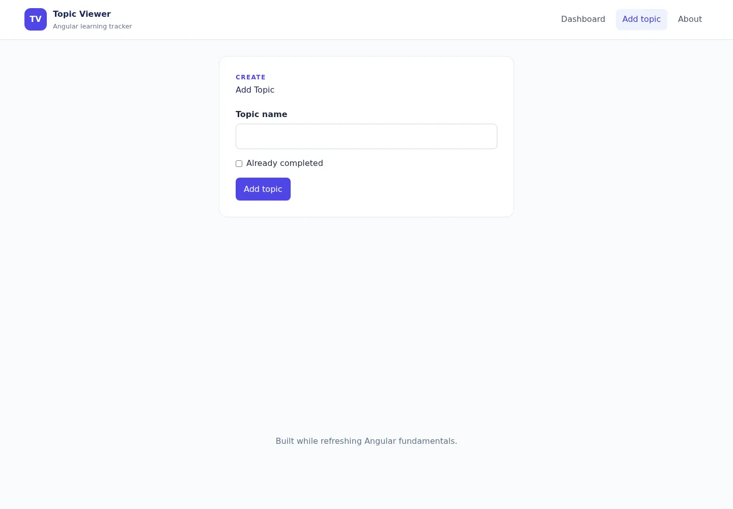 The Add Topic form