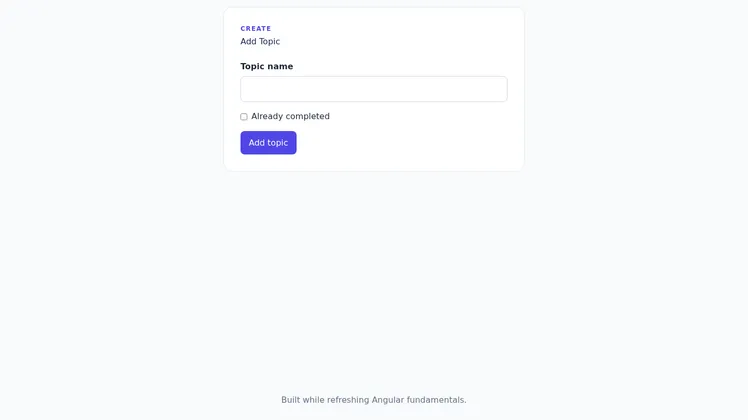 The Topic Viewer Add Topic reactive form